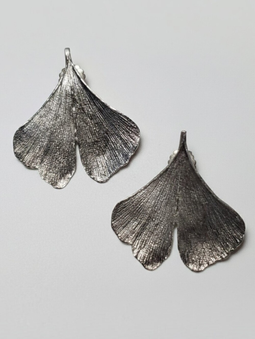 Ginko Biloba 2" Leaves Earrings B+B Sterling Silver 925 Vintage 1980 Nature Leaf